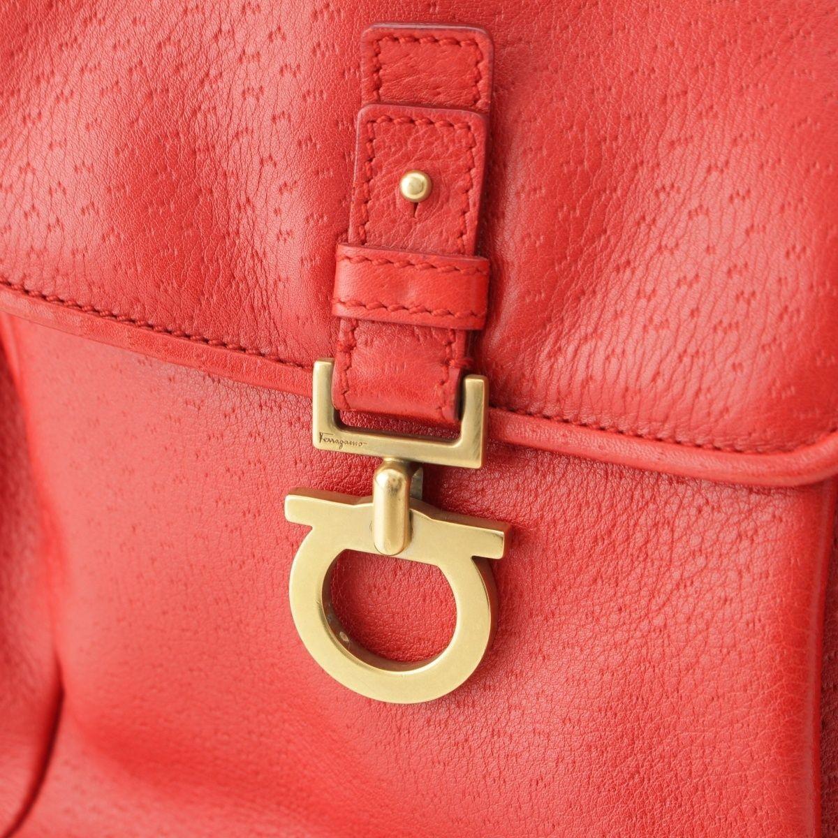 Salvatore Ferragamo Hand Shoulder Bag Tote Purse 2way Gancini Leather Red Auth