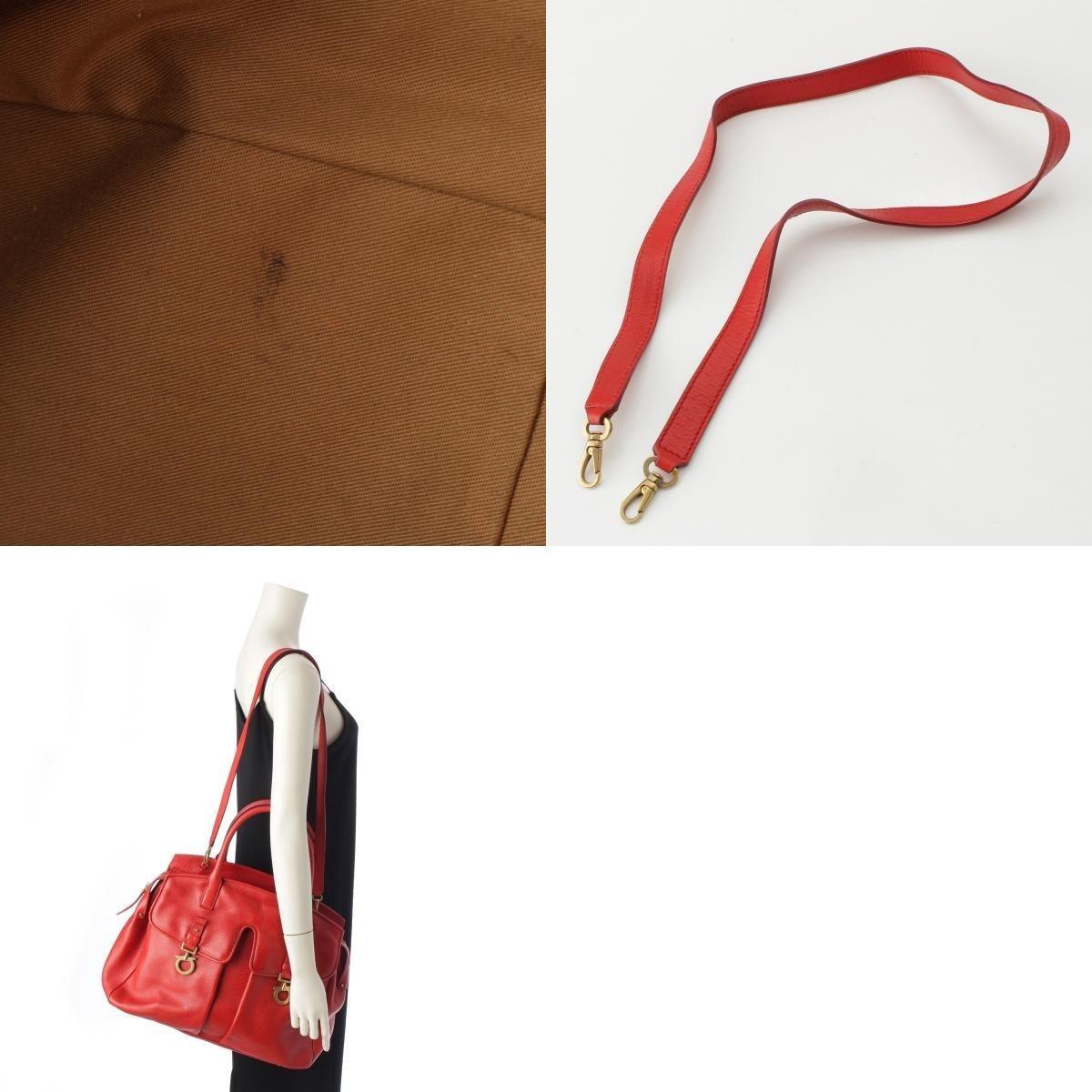 Salvatore Ferragamo Hand Shoulder Bag Tote Purse 2way Gancini Leather Red Auth