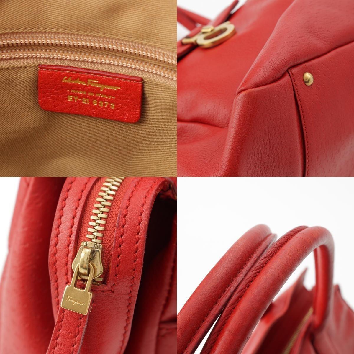 Salvatore Ferragamo Hand Shoulder Bag Tote Purse 2way Gancini Leather Red Auth