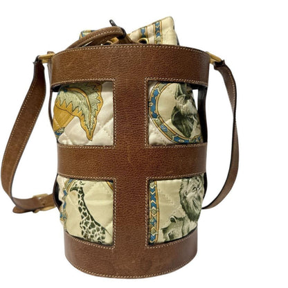 Salvatore Ferragamo Shoulder Bag Purse Leather Brown Off White Authentic