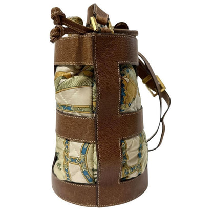 Salvatore Ferragamo Shoulder Bag Purse Leather Brown Off White Authentic