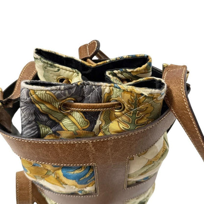 Salvatore Ferragamo Shoulder Bag Purse Leather Brown Off White Authentic