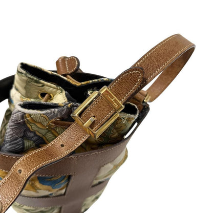 Salvatore Ferragamo Shoulder Bag Purse Leather Brown Off White Authentic