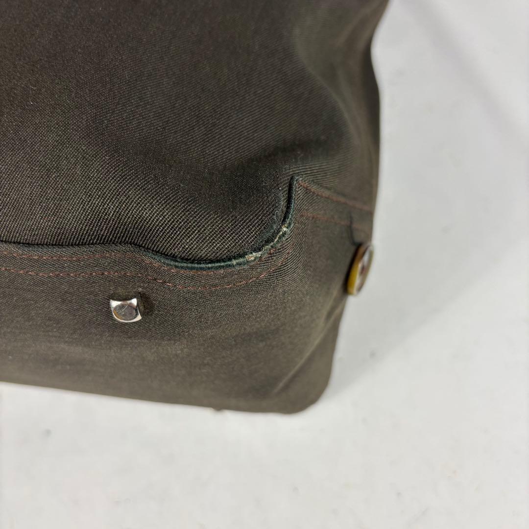 Salvatore Ferragamo Hand Bag Tote Purse Gancini Canvas Dark Olive Authentic