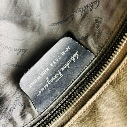 Salvatore Ferragamo Hand Bag Tote Purse Gancini Canvas Dark Olive Authentic