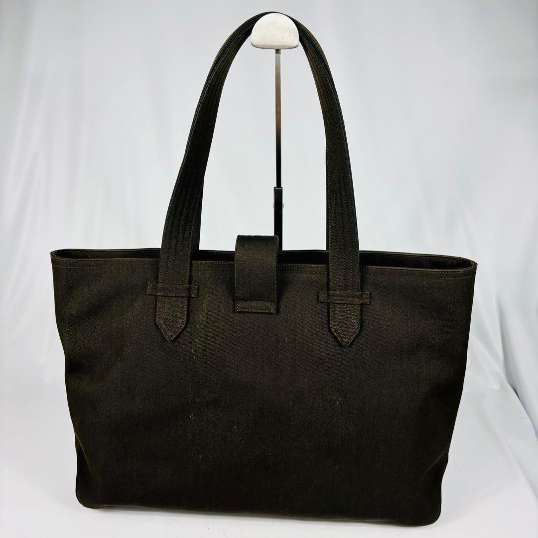 Salvatore Ferragamo Hand Bag Tote Purse Gancini Canvas Dark Olive Authentic