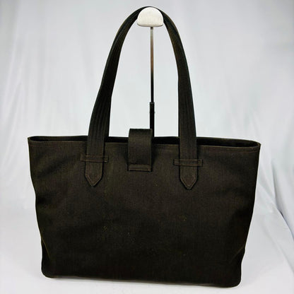 Salvatore Ferragamo Hand Bag Tote Purse Gancini Canvas Dark Olive Authentic