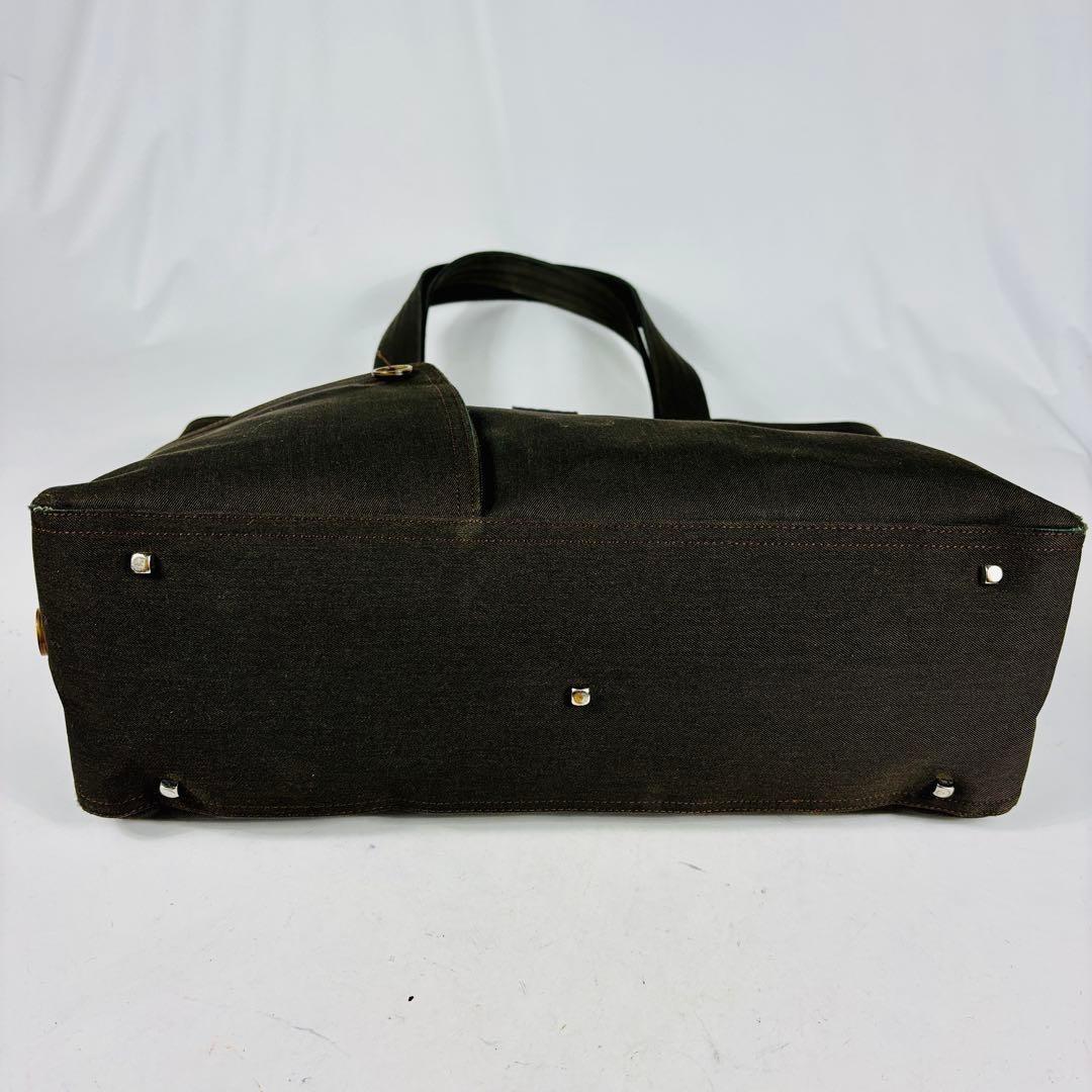 Salvatore Ferragamo Hand Bag Tote Purse Gancini Canvas Dark Olive Authentic