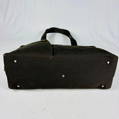 Salvatore Ferragamo Hand Bag Tote Purse Gancini Canvas Dark Olive Authentic