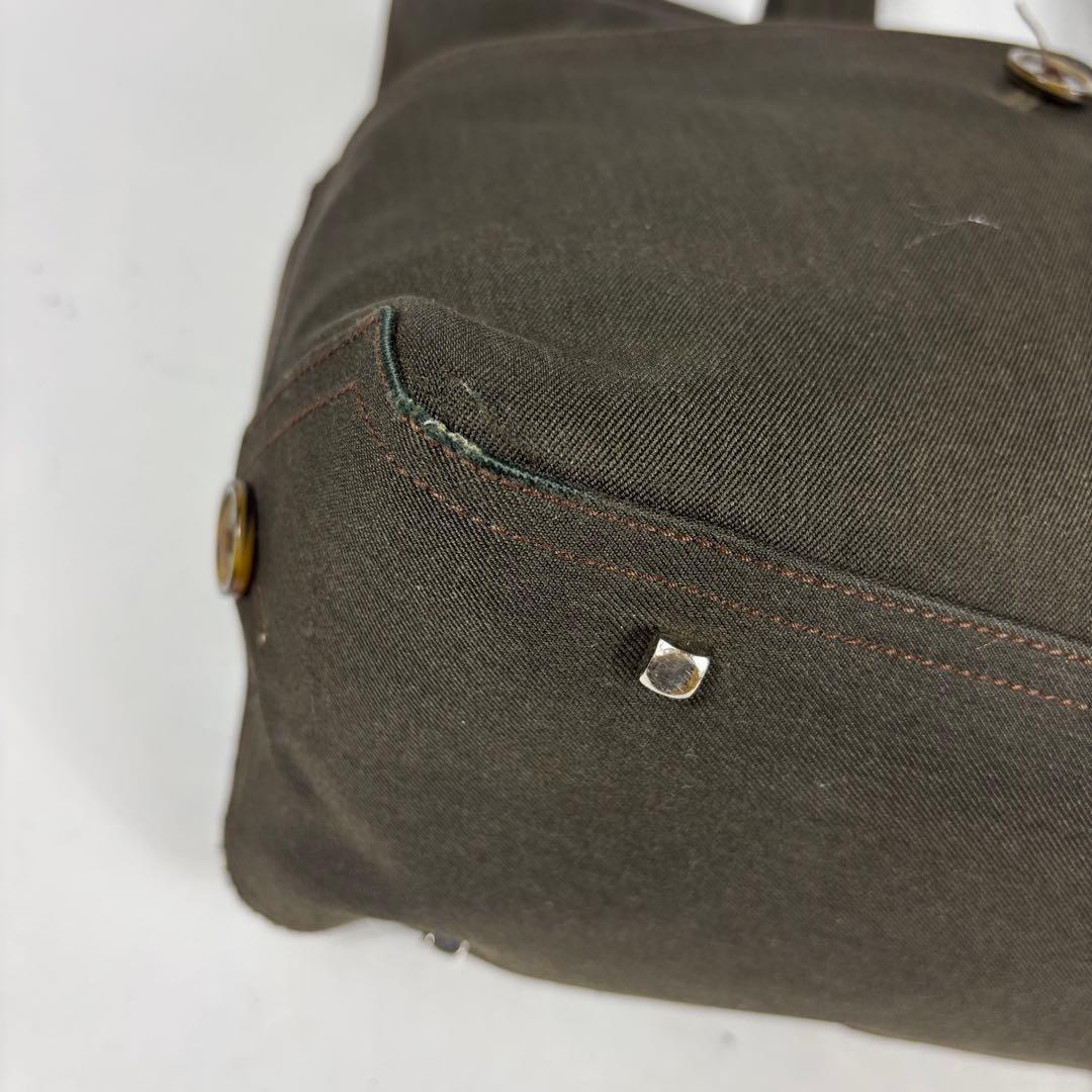 Salvatore Ferragamo Hand Bag Tote Purse Gancini Canvas Dark Olive Authentic