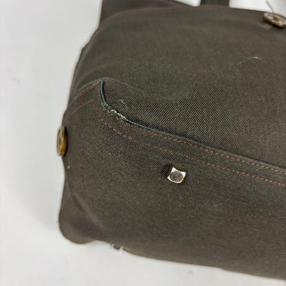 Salvatore Ferragamo Hand Bag Tote Purse Gancini Canvas Dark Olive Authentic