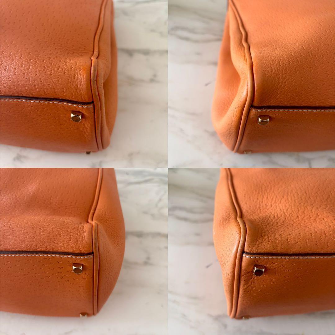 Salvatore Ferragamo Hand Bag Tote Purse Gancini Leather Brown Orange Authentic