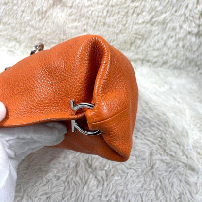 Salvatore Ferragamo Shoulder Bag Purse Gancini Leather Orange Authentic