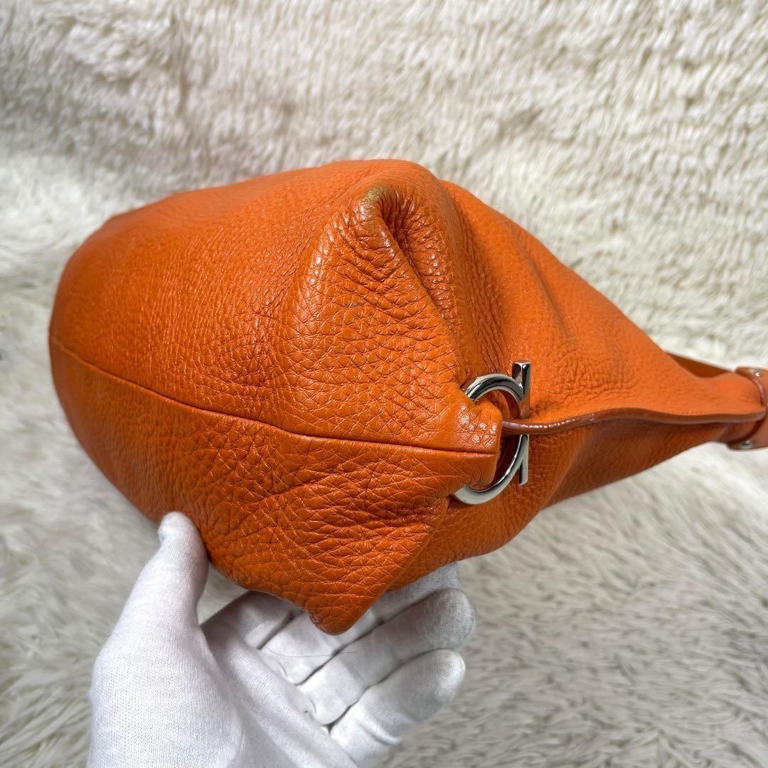 Salvatore Ferragamo Shoulder Bag Purse Gancini Leather Orange Authentic