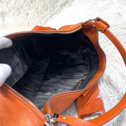 Salvatore Ferragamo Shoulder Bag Purse Gancini Leather Orange Authentic