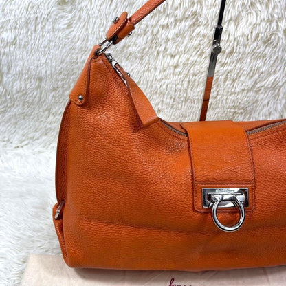 Salvatore Ferragamo Shoulder Bag Purse Gancini Leather Orange Authentic