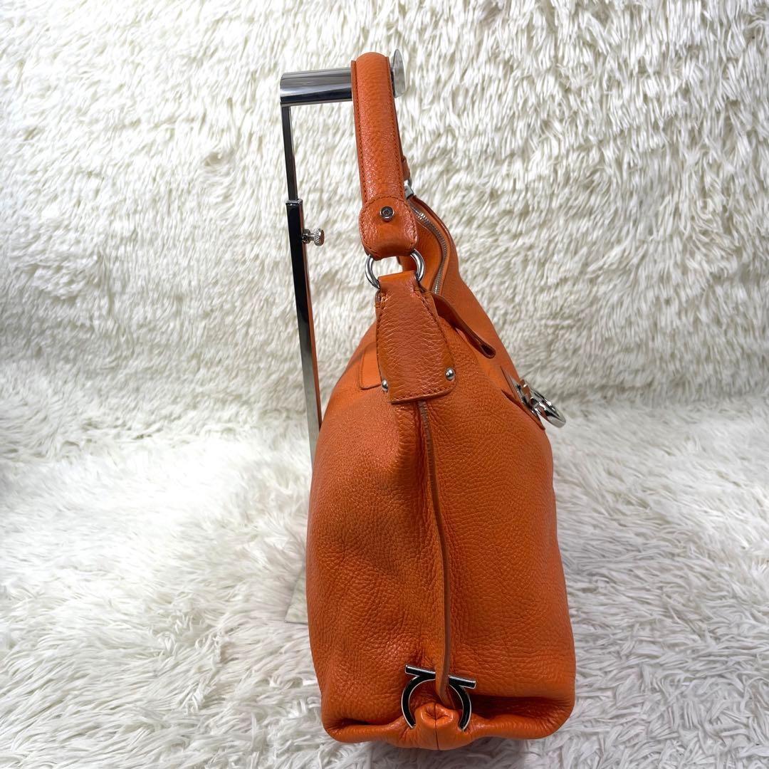 Salvatore Ferragamo Shoulder Bag Purse Gancini Leather Orange Authentic
