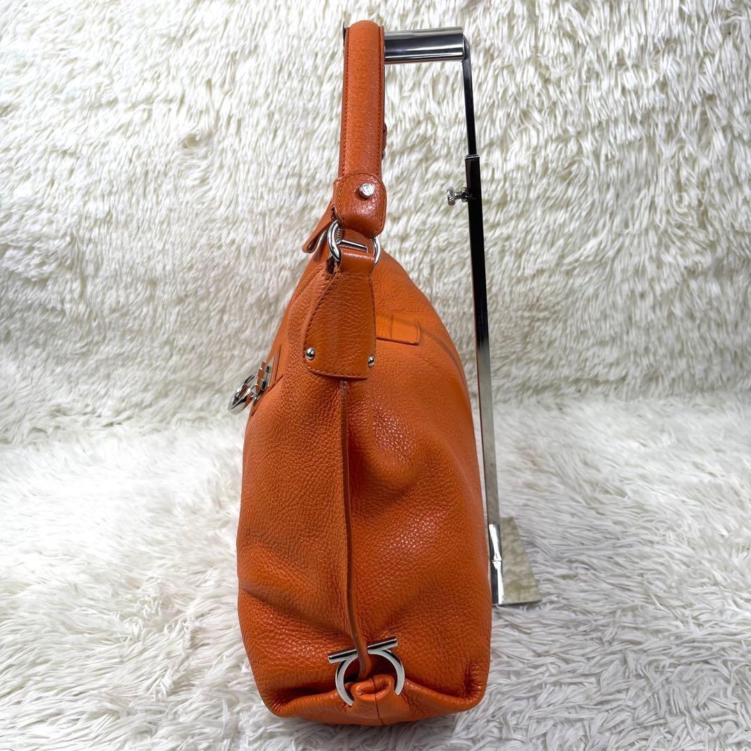 Salvatore Ferragamo Shoulder Bag Purse Gancini Leather Orange Authentic