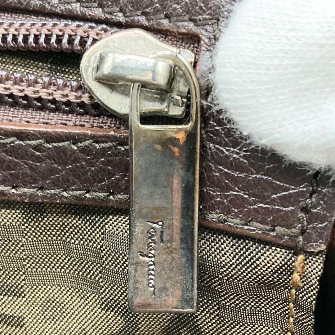 Salvatore Ferragamo Hand Bag Tote Purse Logo Leather Dark Brown Authentic