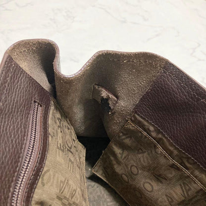 Salvatore Ferragamo Hand Bag Tote Purse Logo Leather Dark Brown Authentic