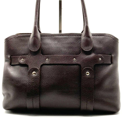 Salvatore Ferragamo Hand Bag Tote Purse Logo Leather Dark Brown Authentic