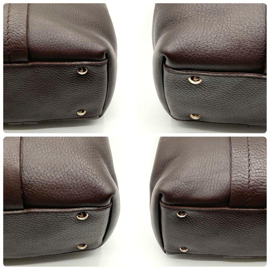 Salvatore Ferragamo Hand Bag Tote Purse Logo Leather Dark Brown Authentic