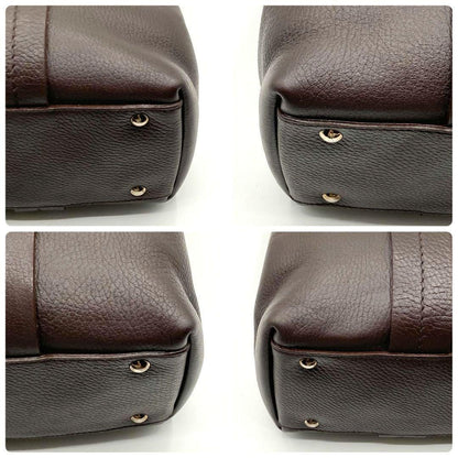 Salvatore Ferragamo Hand Bag Tote Purse Logo Leather Dark Brown Authentic