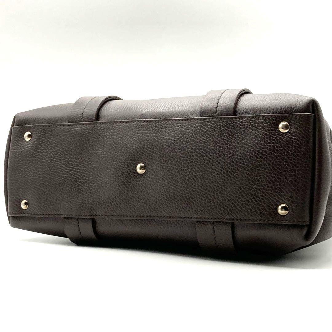 Salvatore Ferragamo Hand Bag Tote Purse Logo Leather Dark Brown Authentic