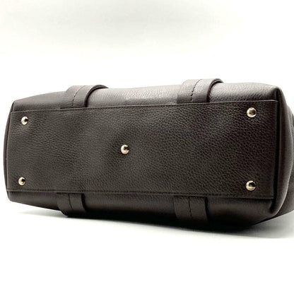 Salvatore Ferragamo Hand Bag Tote Purse Logo Leather Dark Brown Authentic