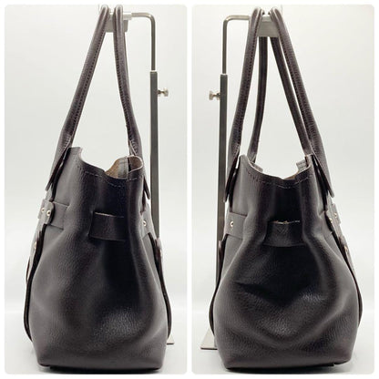 Salvatore Ferragamo Hand Bag Tote Purse Logo Leather Dark Brown Authentic