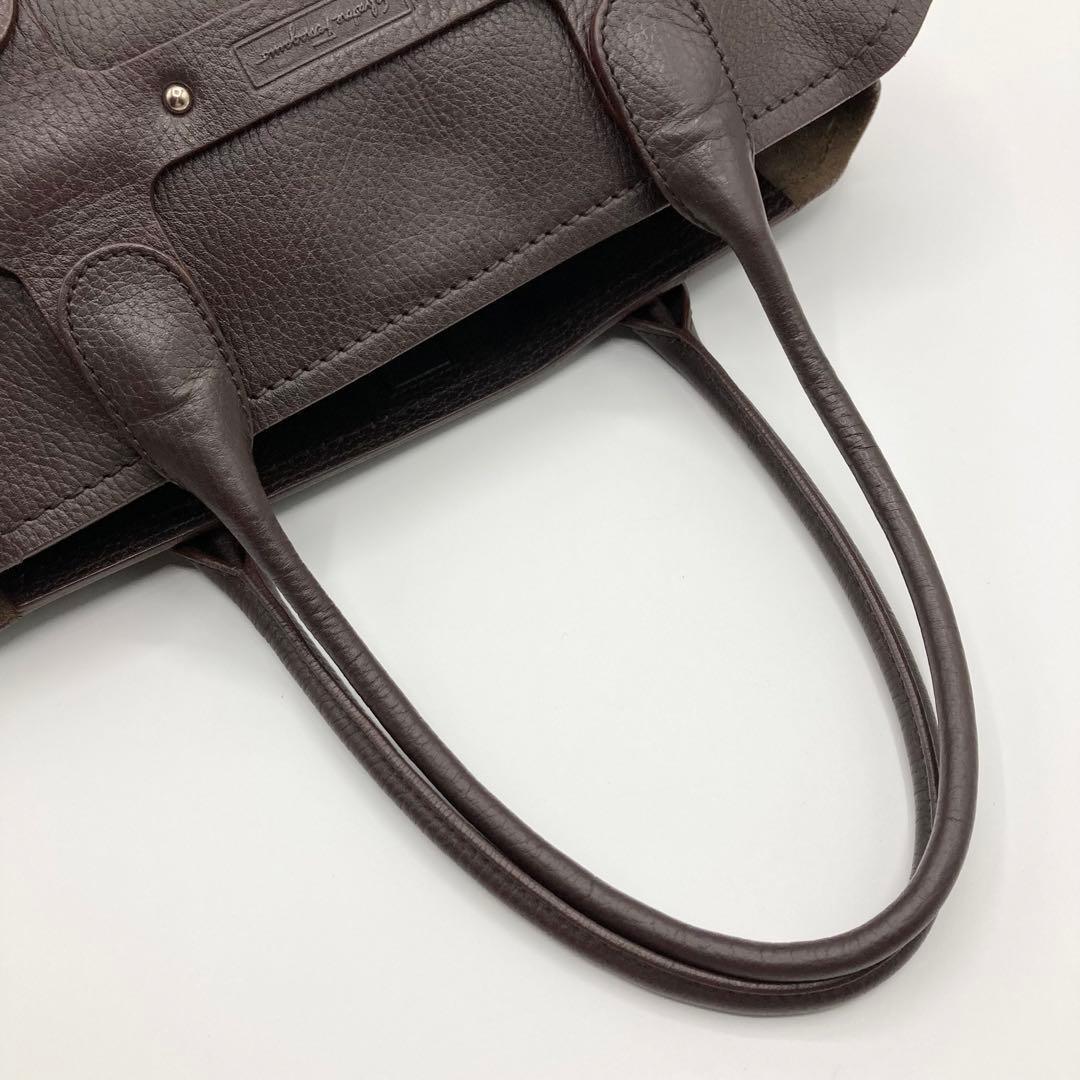 Salvatore Ferragamo Hand Bag Tote Purse Logo Leather Dark Brown Authentic