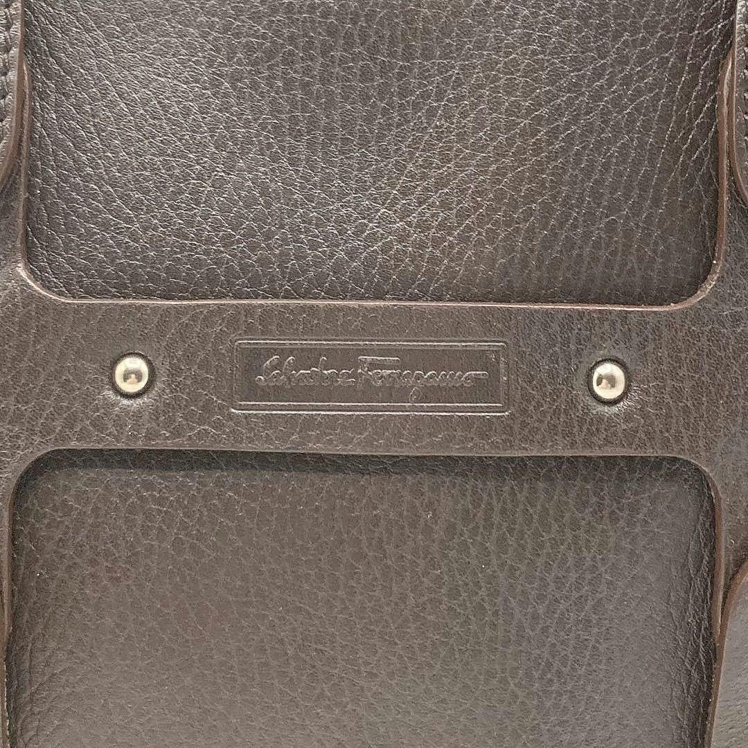 Salvatore Ferragamo Hand Bag Tote Purse Logo Leather Dark Brown Authentic