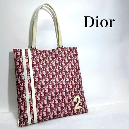 Christian Dior Hand Bag Tote Purse Trotter No.2 Canvas Red White Authentic