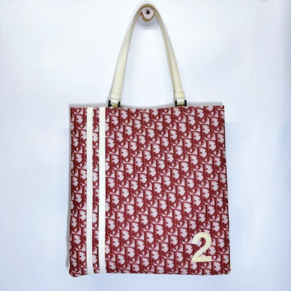 Christian Dior Hand Bag Tote Purse Trotter No.2 Canvas Red White Authentic
