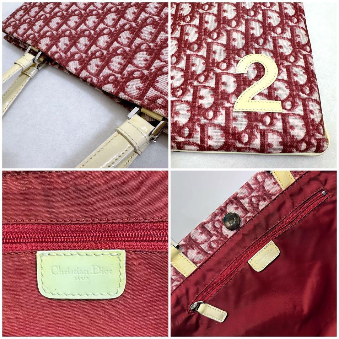 Christian Dior Hand Bag Tote Purse Trotter No.2 Canvas Red White Authentic