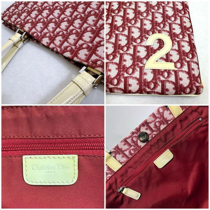 Christian Dior Hand Bag Tote Purse Trotter No.2 Canvas Red White Authentic