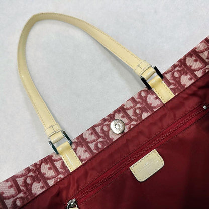 Christian Dior Hand Bag Tote Purse Trotter No.2 Canvas Red White Authentic