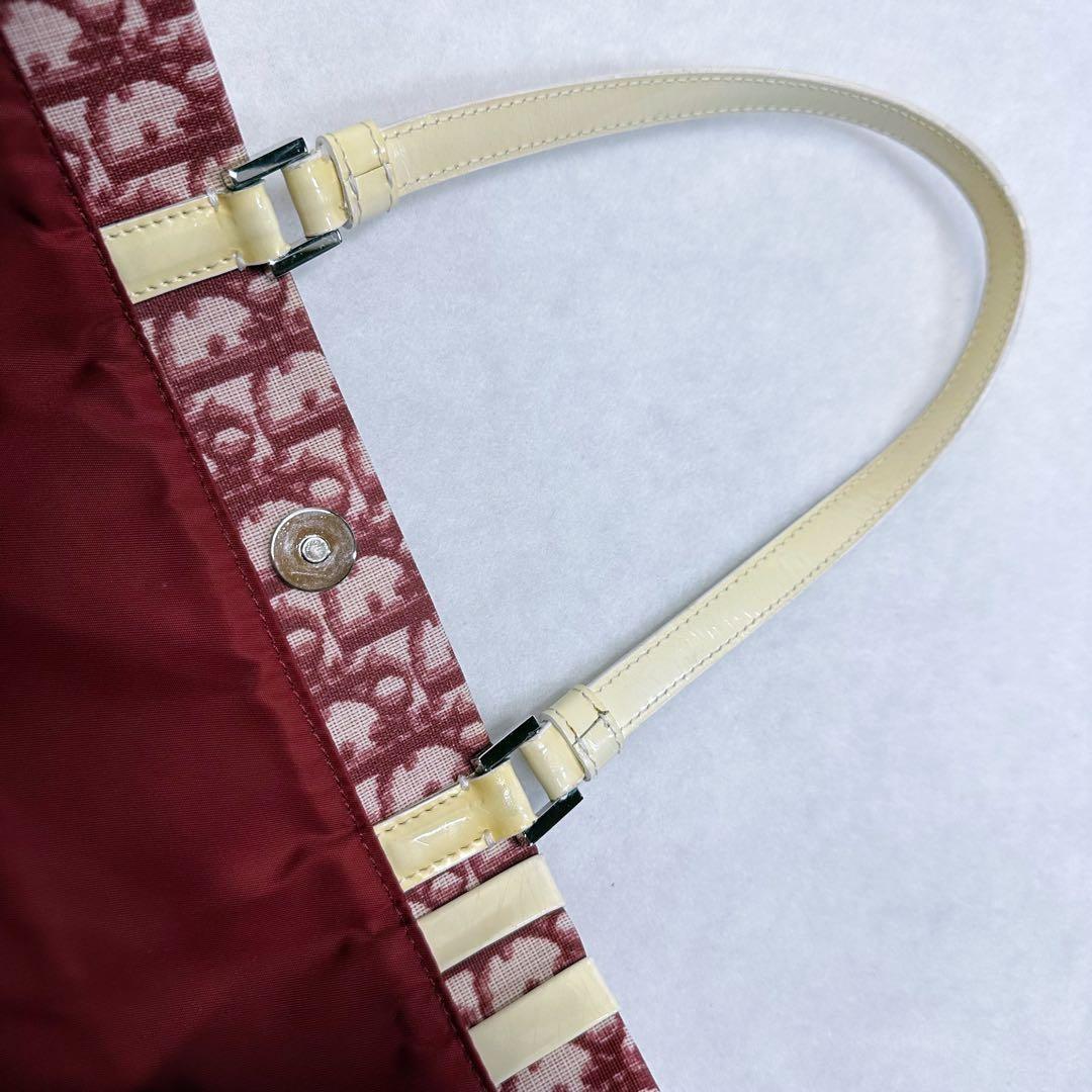 Christian Dior Hand Bag Tote Purse Trotter No.2 Canvas Red White Authentic