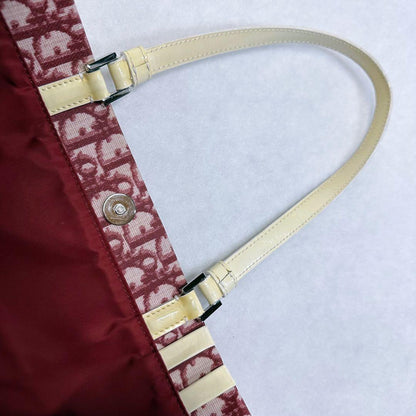 Christian Dior Hand Bag Tote Purse Trotter No.2 Canvas Red White Authentic