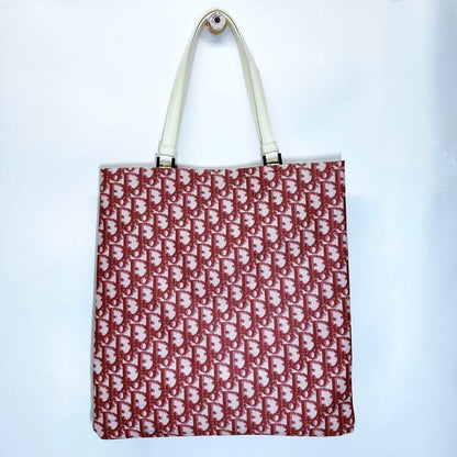 Christian Dior Hand Bag Tote Purse Trotter No.2 Canvas Red White Authentic
