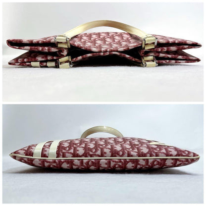 Christian Dior Hand Bag Tote Purse Trotter No.2 Canvas Red White Authentic