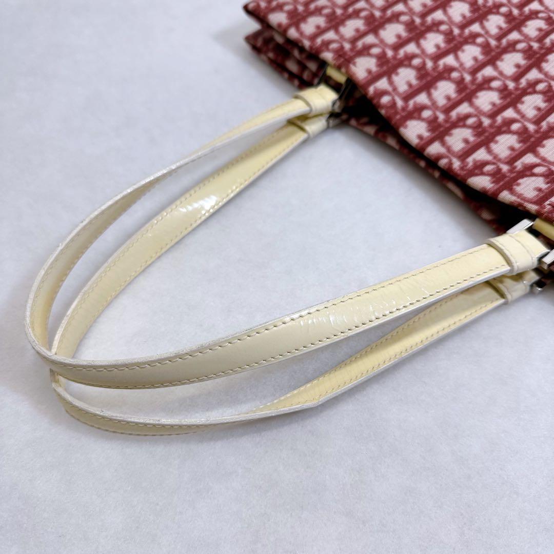 Christian Dior Hand Bag Tote Purse Trotter No.2 Canvas Red White Authentic