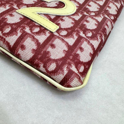 Christian Dior Hand Bag Tote Purse Trotter No.2 Canvas Red White Authentic