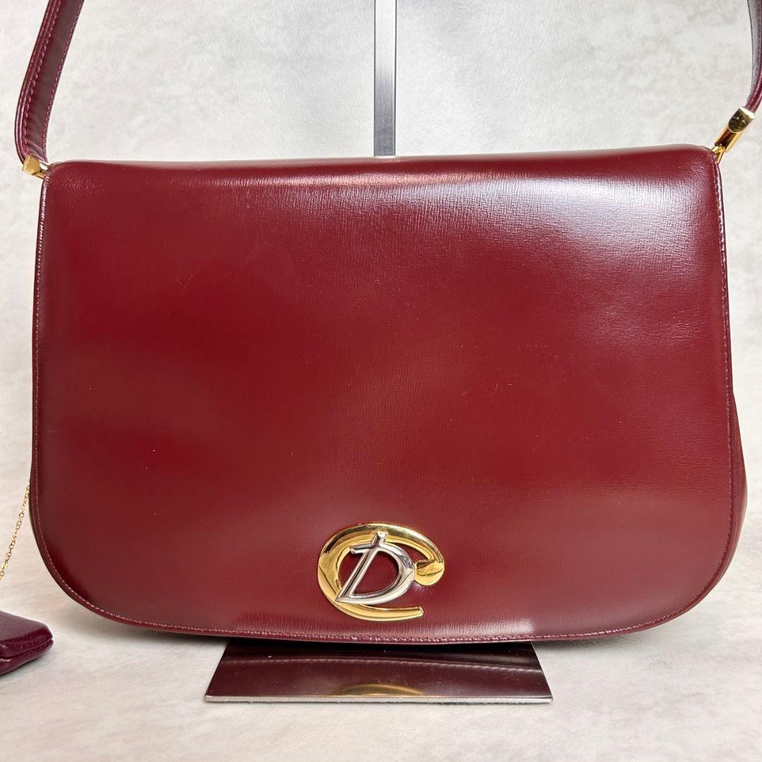 Christian Dior Shoulder Bag Purse Old Leather Bordeaux Authentic
