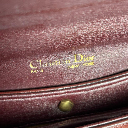 Christian Dior Shoulder Bag Purse Old Leather Bordeaux Authentic