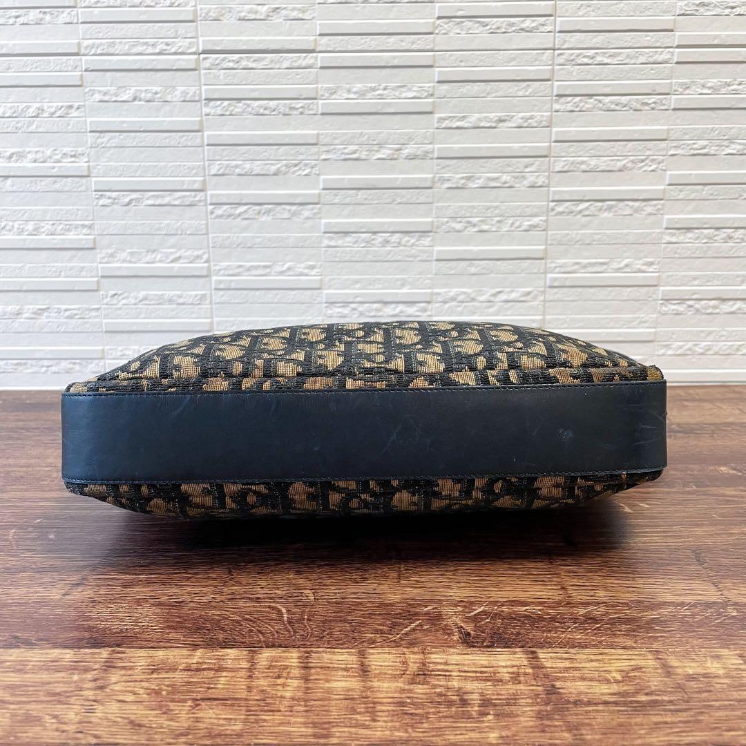 Christian Dior Shoulder Bag Purse Trotter CD Canvas Leather Navy Brown Authentic