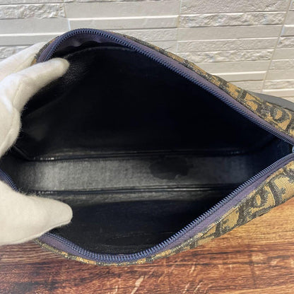 Christian Dior Shoulder Bag Purse Trotter CD Canvas Leather Navy Brown Authentic