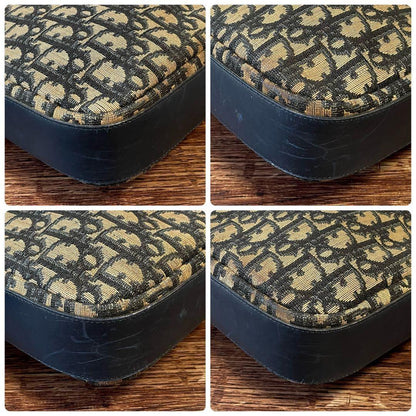 Christian Dior Shoulder Bag Purse Trotter CD Canvas Leather Navy Brown Authentic