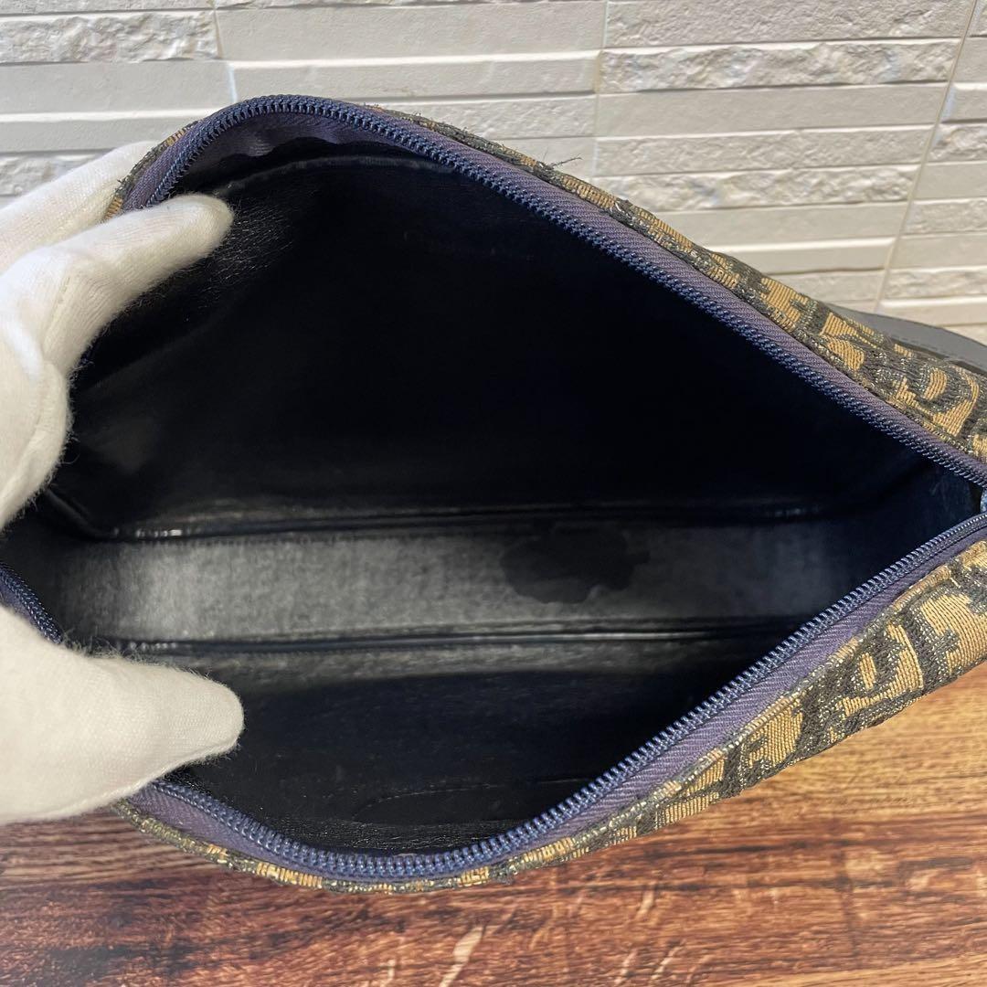 Christian Dior Shoulder Bag Purse Trotter CD Canvas Leather Navy Brown Authentic