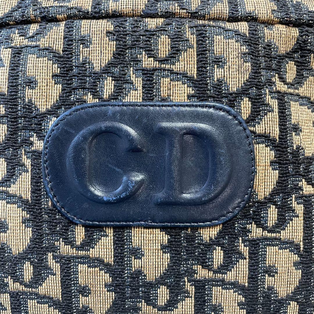 Christian Dior Shoulder Bag Purse Trotter CD Canvas Leather Navy Brown Authentic